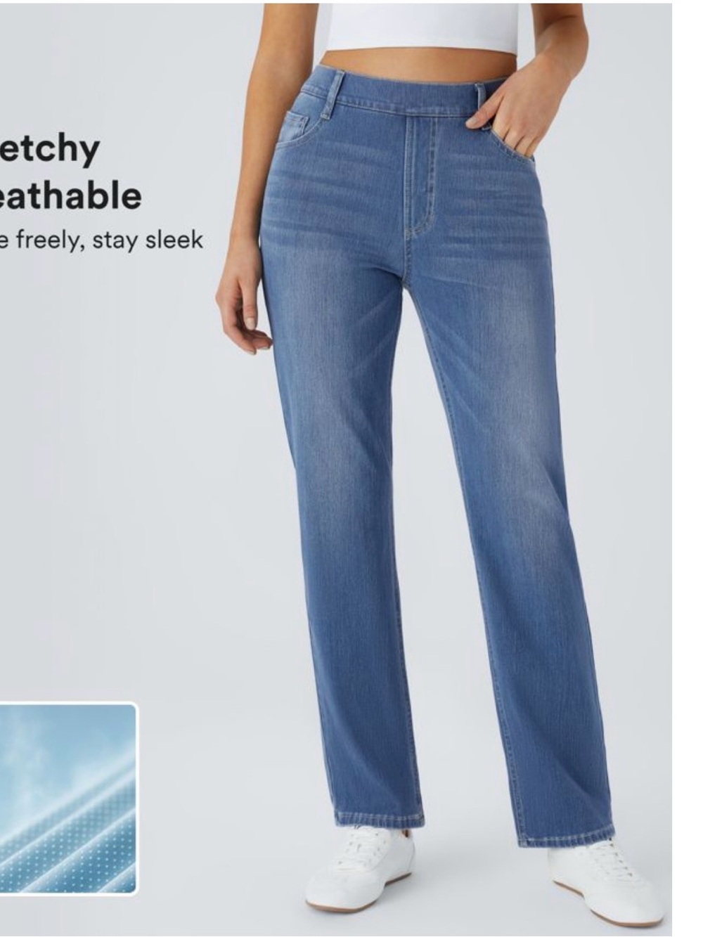 Halara High Waisted Pockets Straight Leg Washed Casual Jeans